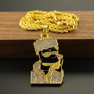 Gran oferta de moda Hip Hop Punk Simpson completo diamante circón aleación oro plata plateado gargantilla encanto Collar para hombres y mujeres - Product Image 1