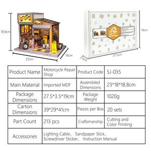 Maison de poupée en bois pour atelier de réparation automobile, jouet éducatif et kit de maison miniature à construire soi-même - Maison créative lumineuse et mobile à construire - Product Image 4