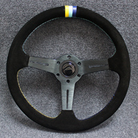 Volant de voiture universel à dégagement rapide de style JDM en cuir véritable et daim, 14 pouces, GReddy édition limitée, concave, sport, 3 branches