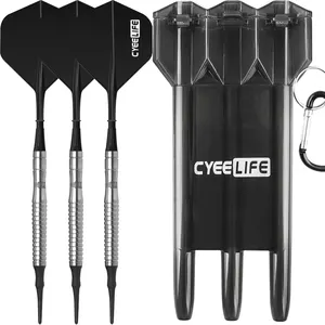 Cyeelife 3PCS 18g Tungsten Soft Tip Darts with 6 Integrated Shaft and Flight Extra Tips 1 Professional Black Dart Case