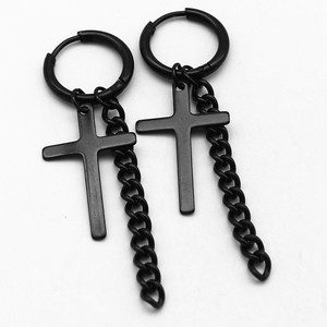 yunnique Cross <b>Stud</b> Hoop <b>Earrings</b> <b>Black</b> Titanium Steel Geometric Design For Men Women Fashion Jewelry - Product Image 1