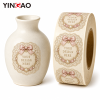 Rouleau d'étiquettes rondes personnalisées en dentelle, avec nœud vintage et perle, autocollant en papier imperméable pour boîte cadeau, journal, pot, emballage, logo