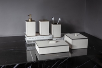 Ensemble d'accessoires de salle de bain en cuir carré de luxe moderne vendu séparément, distributeur de savon pour la décoration de la maison ou de l'hôtel