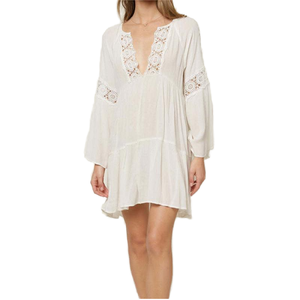 Women Chiffon Deep V Neck Long Sleeve Lace Swim Dress Solid Color Breathable Loose Fit <b>Swimwear</b> Cover Up 1 Piece - Product Image 1