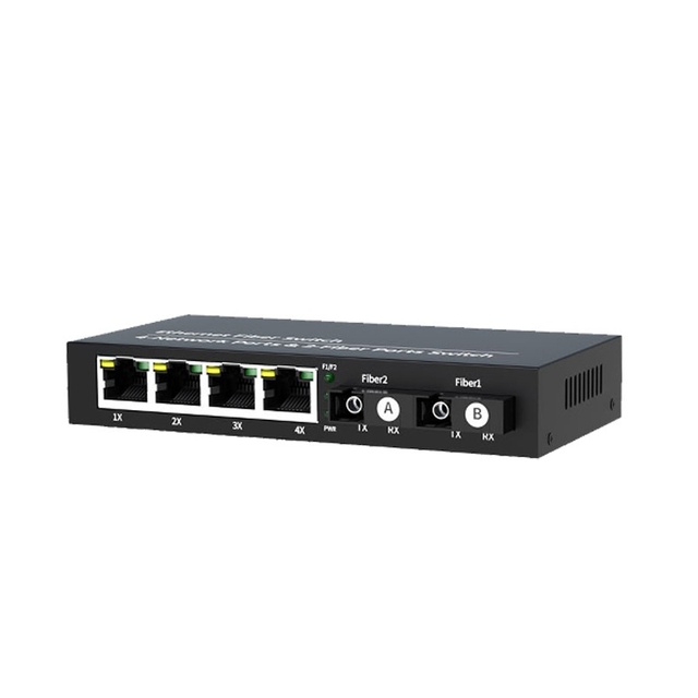 Ring Network PoE Fiber Optic Transceiver Gigabit 2 Fiber 2 Electrical 4 Cascading Aggregation Paired Networking Layer 2 12Gbps