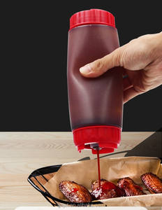 Botella exprimible de 18 oz para salsa BBQ, dispensador recargable con tapa abatible blanca, para miel, mostaza, teriyaki, material PE, apto para lavavajillas - Product Image 5