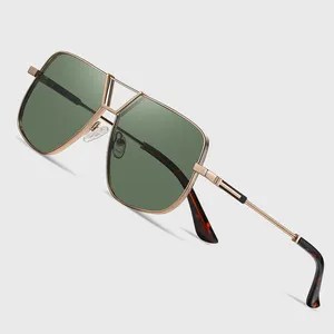 2024 Doppelbrücke polarisierte Sonnenbrillen individuelles Logo Fancy Square Metall Herren Sonnenbrille