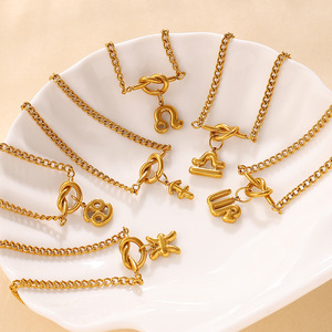 Nouveau bracelet minimaliste style INS avec pendentif 12 signes du zodiaque, en acier inoxydable plaqué or 18 carats, unisexe, cadeau, bijoux tendance - Product Image 2
