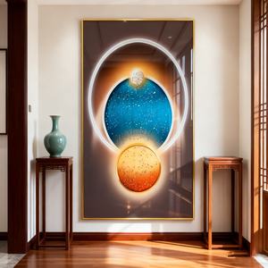 Peinture murale décorative personnalisée en gros, impression HD, motif géométrique abstrait, tableau en porcelaine LED avec cristaux pour salon - Product Image 1