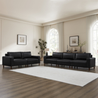 Modernes schwarzes Kunstledersofa, 3-Sitzer, modulares Ecksofa, Mid-Century-Wohnzimmermöbel für kleine Wohnungen