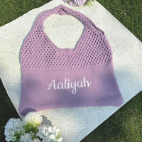 Gehaakte, geborduurde, gepersonaliseerde bruidsmeisjes tas met aangepaste naam, polyester, frisse, zoete stijl voor zomerbruiloft cadeau
