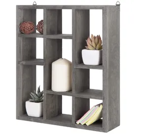 Rustic Shadow Box 9 Compartment Vintage Gray Wooden Freestanding Wall Mountable Knickknack Display Shelf