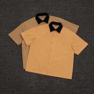 Camisas Cargo de Moda Masculina, Estilo Urbano, con Botones, Color Marrón, Holgadas, a Cuadros, 100% Algodón, Personalizadas, con Bloques de Color, Camisa de Manga Corta de Algodón para Hombre - Product Image 2