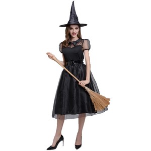 Disfraz de Bruja, Vestido Negro con Sombrero y Guantes, para Mujer Adulta, Traje para Actuación en Escenario de Halloween, Estilo 0903 - Product Image 5