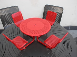 Gavin park – meuble <span class=keywords><strong>de</strong></span> pique-nique rond en acier perforé, imperméable et résistant à la rouille, ensemble <span class=keywords><strong>de</strong></span> <span class=keywords><strong>table</strong></span> d'extérieur avec <span class=keywords><strong>parasol</strong></span> - Product Image 4