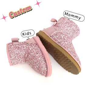 Moda personalizada Lentejuelas Faux Vegan Fur Shearling <span class=keywords><strong>Bailey</strong></span> Bow Sparkle Glitter Tobillo Faux Sheepskin Botas de nieve - Product Image 1