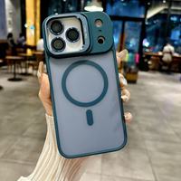 Cadre d'appareil photo magnétique mat pour coque d'iPhone avec texture givrée, coque arrière transparente robuste, accessoire pour téléphone portable