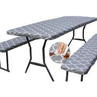 Vinyle Nappe de Pique-Nique Ensemble 3 Pièces Pique-Nique Table Cover Set avec un Design À Carreaux 72x30 Pouces Table et Banc Équipée Nappe