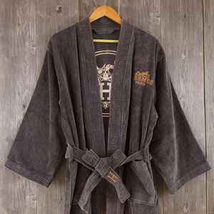 Kustom kerah kimono jubah mandi dewasa pria 100% katun Terry jubah mandi dengan logo - Product Image 3