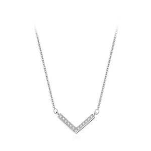 Collier pendentif en forme de V en argent sterling S925 minimaliste avec zircon, version cuivre personnalisable, pour femmes, à porter au quotidien - Product Image 1