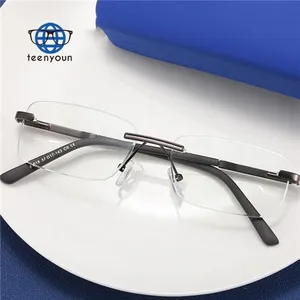 Teenyoun Kacamata Resep Bingkai Optik Fleksibel Tanpa Bingkai Logam Persegi Panjang Kacamata Anti Cahaya Biru