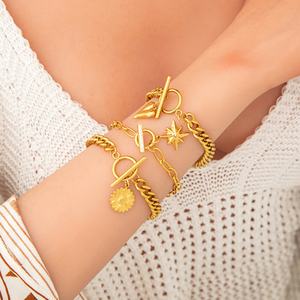 Vintage Stainless Steel Pendant Bracelet with 18K Gold Plating High-End <b>Charm</b> Chains Trendy Style and No Fading - Product Image 1