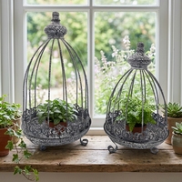 Plateau à plantes multifonctionnel en fil de fer rustique, peint à la poudre, fait main, décoratif, type cage à oiseaux, support de pot écologique