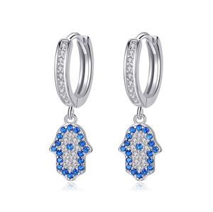 Nouvel Arrivage Dylam – Boucles d'Oreilles Pendantes Huggie en Argent S925 Plaqué Or 18K avec Saphir Bleu et Zirconia 5A, Motif Yeux Maléfiques Creux - Product Image 1