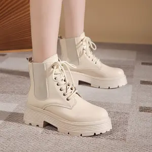 Botas de primavera y verano para mujer, zapatos de mujer, botines Beige con plataforma, botines cortos gruesos Punk