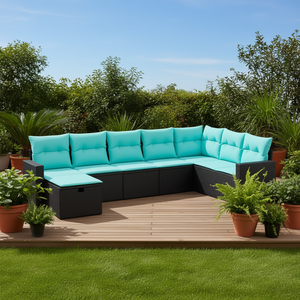 Conjunto de Sofás para Patio en Forma de L, Muebles de Exterior de Ratán Sintético Negro con Cojines de Almacenamiento para Uso en Patio - Product Image 2