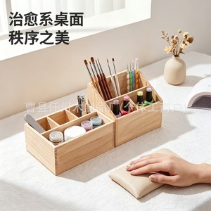 Caja organizadora de escritorio de madera con divisiones, color natural, capacidad de 2L, para almacenamiento de maquillaje y artículos de papelería - Product Image 2