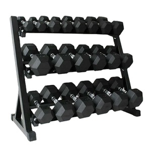 40lbs Stainless Steel Hexagon Shape Full Rubber Coat Gym <b>Free</b> <b>Weight</b> Hex Dumbbell Set for Home Use - Product Image 4