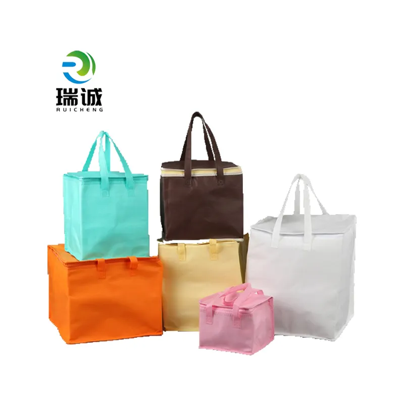 रुइचेंग गैर-बुना इंसुलेटेड कस्टम लंच टोट फूड गैर-बुना थर्मल बैग डिलीवरी मुद्रित कूलर किराना शॉपिंग बैग