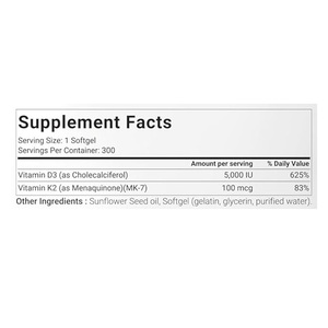 Supplément de vitamine D3 K2 avec MK7 et soutien antioxydant à l'huile de tournesol pour le cœur des os et la santé immunitaire des adultes OEM - Product Image 2