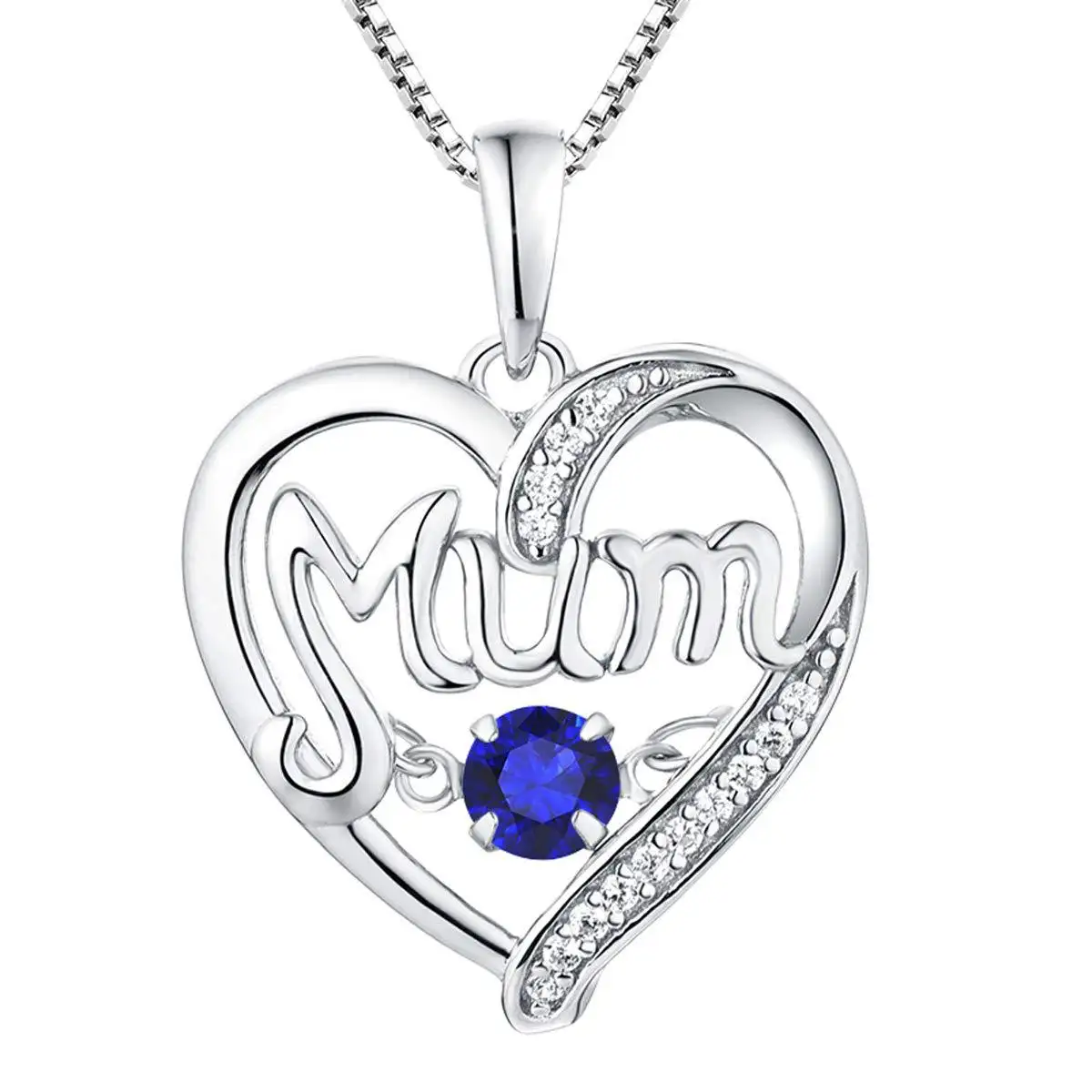 wholesale Sterling Silver Multi Color Cubic Zircon Pendant Necklace Love Mother Sublimation Heart Necklace