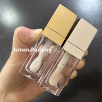 Tube de brillant à lèvres carré ISMAN 8ml or et argent avec grand applicateur, emballage vide pour maquillage, logo personnalisé, huile repulpante pour les lèvres