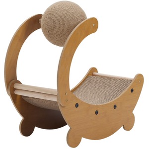 Plateau tournant en sisal pour chat, griffoir en bois massif, lit et griffoir en carton en forme de bateau - Product Image 2