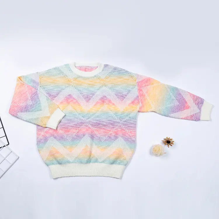 Maglione personalizzato con Pullover in Mohair con gradiente arcobaleno personalizzato primavera e autunno