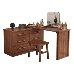 Modern Minimalist Black Walnut Wood <b>Dressing</b> <b>Table</b> With Drawers And Mirror Vanity <b>Storage</b> Cabinet <b>For</b> Bedroom Makeup Station - Product Image 5