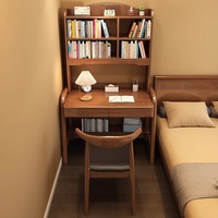 Escritorio Ergonómico de Madera Maciza con Altura Ajustable y Estantería Integrada para Oficina en Casa y Dormitorio