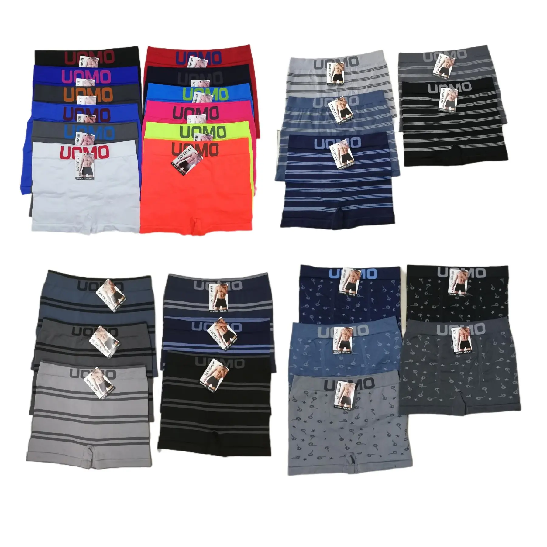 China garments apparel stock order clearance stock lots clothes cheap mens brief boxes inventory mens seamless underwear