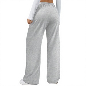Pantalones Deportivos Anchos para Mujer, Cintura Media, Cordón Ajustable, Color Gris Sólido, Corte Holgado Informal, Largos, Tela de Felpa, Transpirables, 100% Algodón - Product Image 6