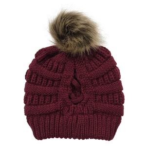 Bonnet tricoté d'hiver pour femmes avec pompon en fausse <span class=keywords><strong>fourrure</strong></span> Bonnet en tricot chaud pour femmes - Product Image 6