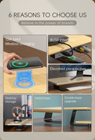 Computermonitorstandaard, gemaakt van massief hout, met draadloos opladen, snel opladen en USB 3.0-uitbreiding