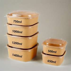 ถ้วยกระดาษคราฟท์ทรงสี่เหลี่ยมสำหรับใส่อาหาร ขนาด 500 มล. 650 มล. 1000 มล. เกรดอาหารสำหรับขายส่ง พร้อมฝาปิด - Product Image 2