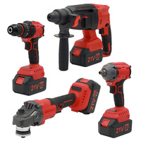 Ensemble multifonction 21V : marteau électrique, perceuse à main, meuleuse d'angle 125 mm, clé à double usage, coffret en plastique, batterie lithium rechargeable