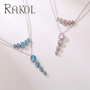 Rakol NP5187 émeraude exquis pendentif en argent ovale bleu Zircon collier pour femmes filles bijoux cadeau - Product Image 3