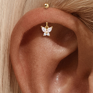 Petit piercing arrière de 3 mm en argent sterling S925 avec zircon papillon pour femmes - Product Image 4
