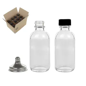 60 ml botol bulat kaca bening Boston 2 oz dengan tutup sekrup dasar untuk minyak esensial atau minuman energi