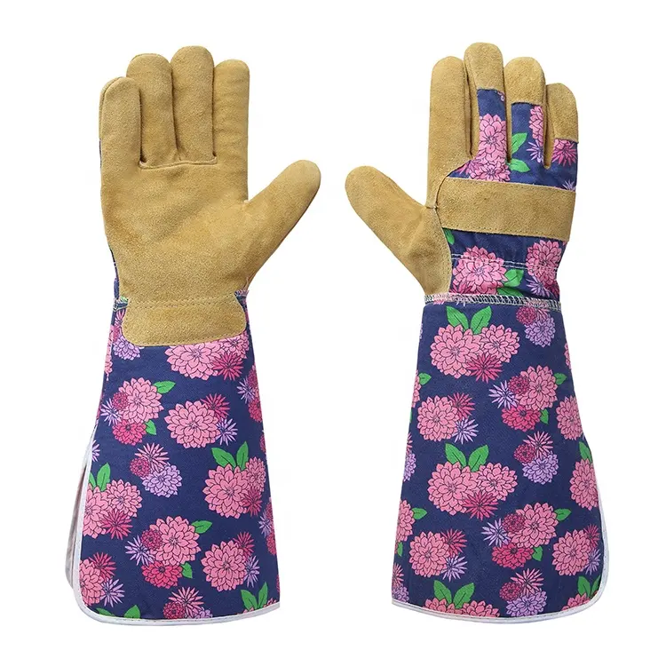Wholesale frau sicherheit arbeit bunte hohe qualität weiche echtes leder lange arm schutz rose rebschnitt gartenarbeit handschuhe